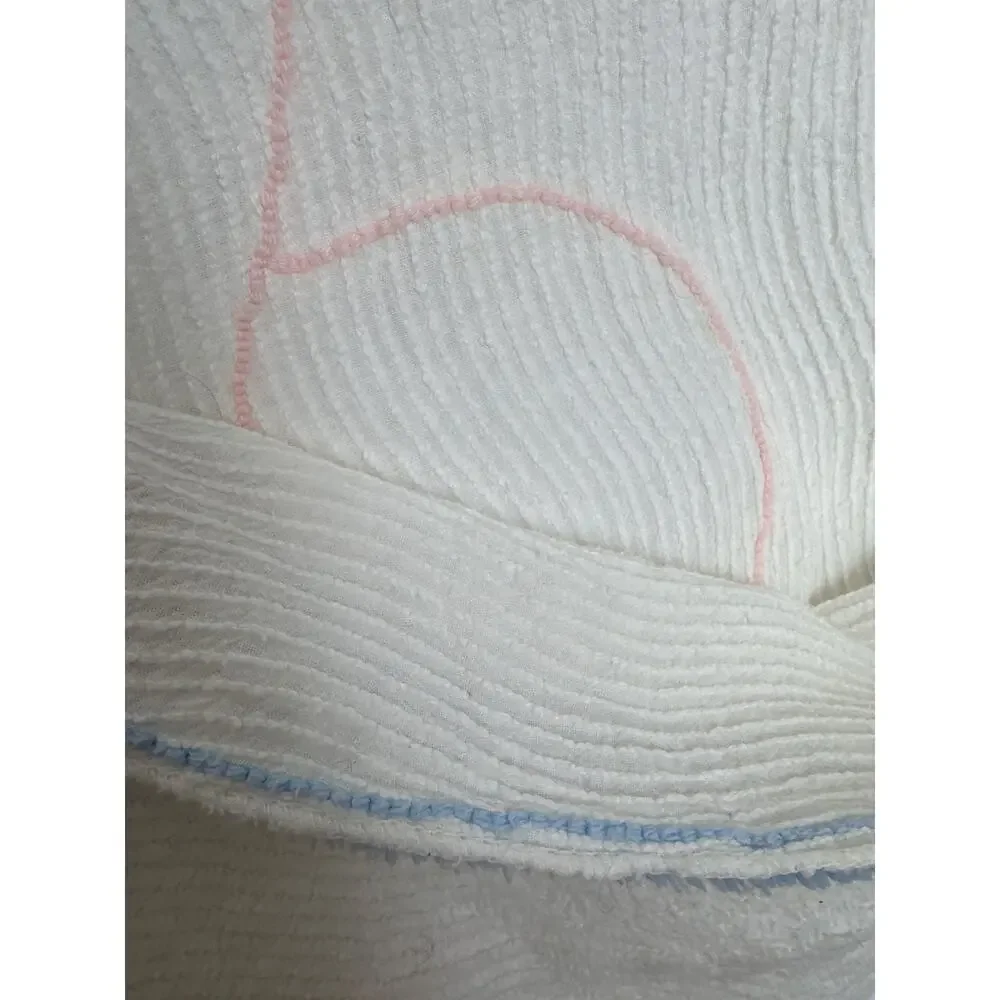 Vintage 1940s–1950s Baby Chenille Crib Blanket 40x61 Blue Pink Kitten Nursery